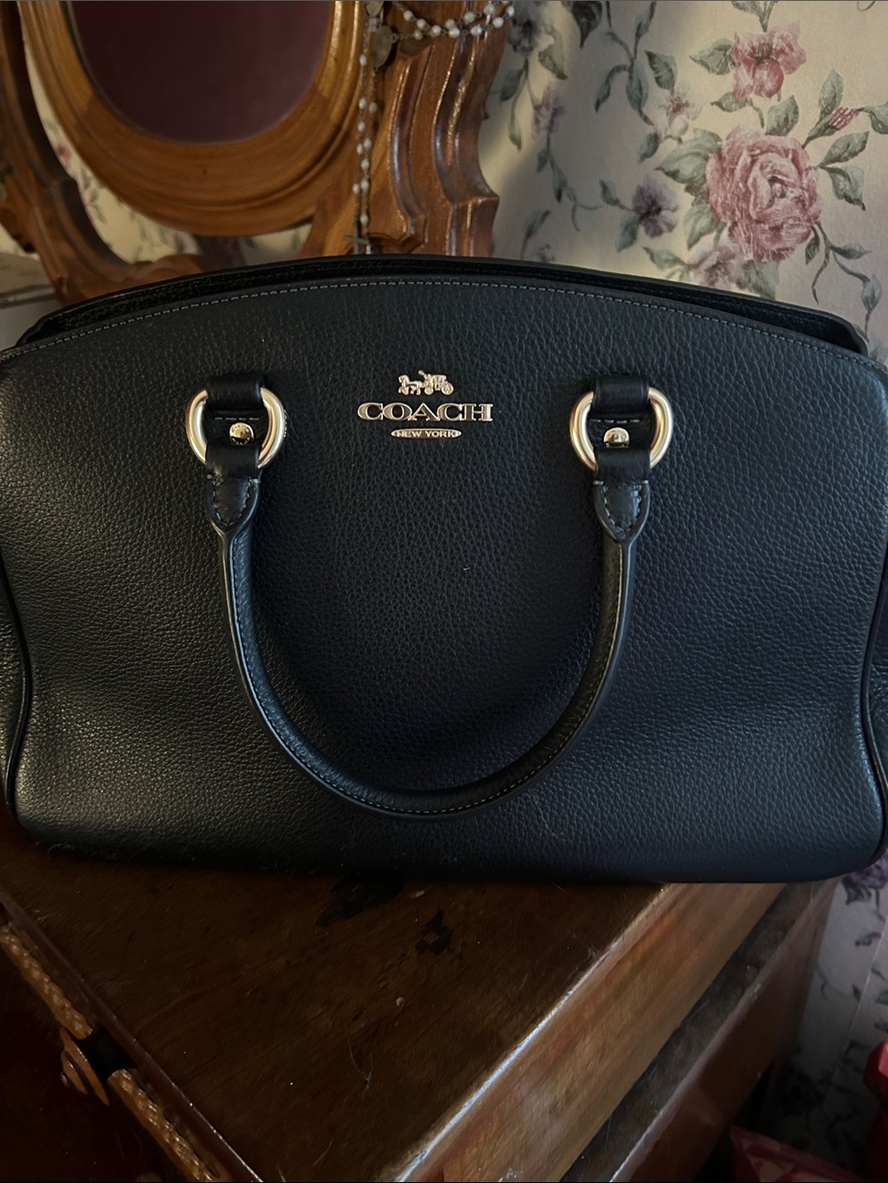 Coach Black Pebbled Leather Satchel with Gold Hardware